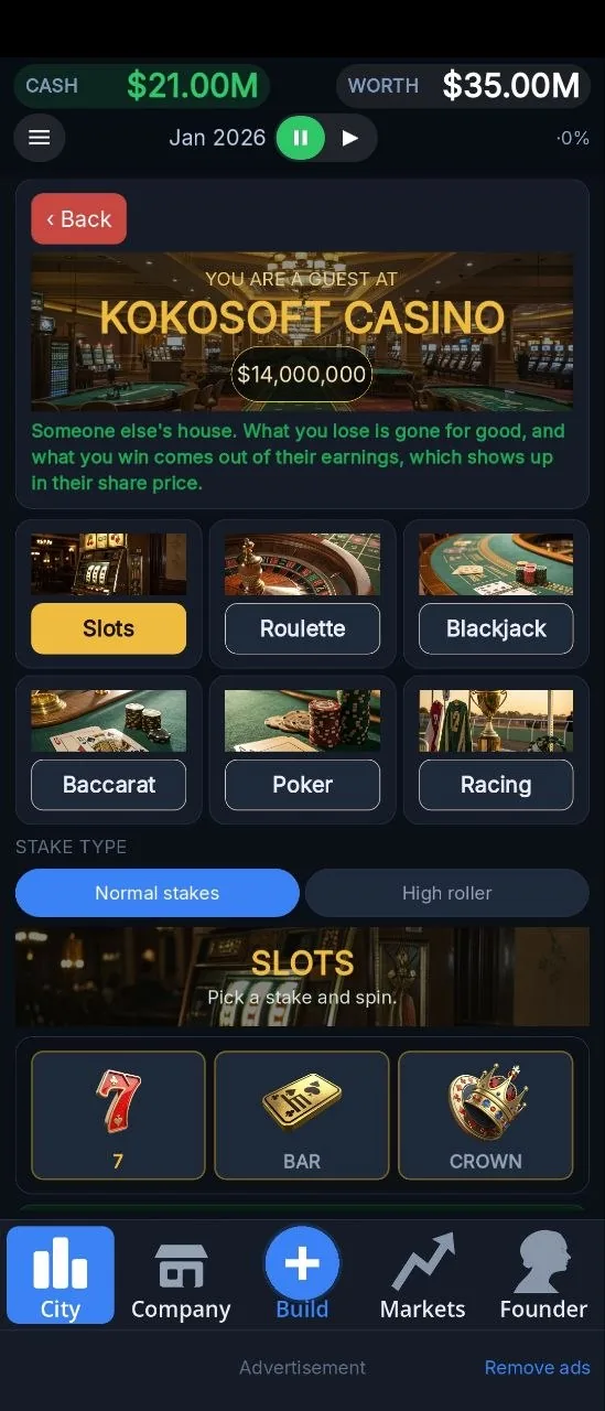 Casino floor screen