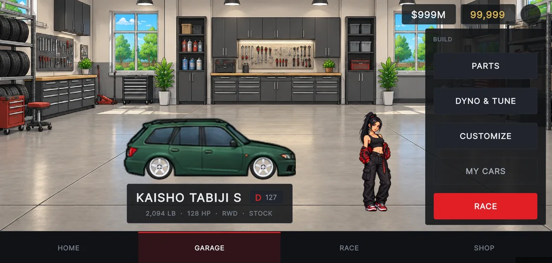 The garage with a stock car