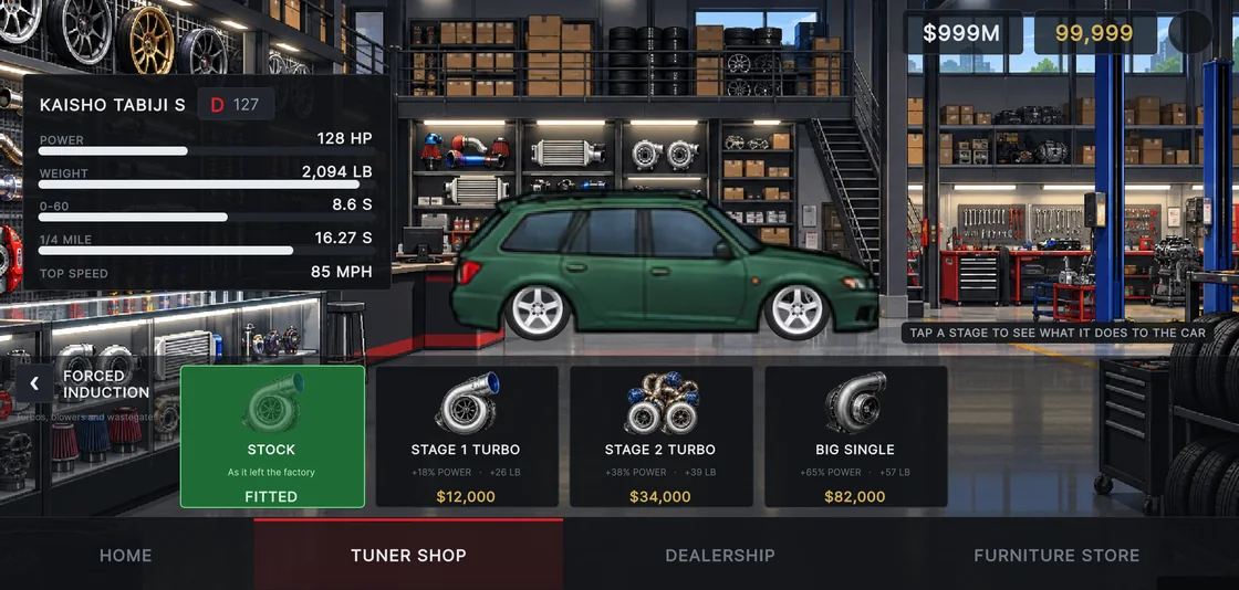 Tuner shop stage list with prices