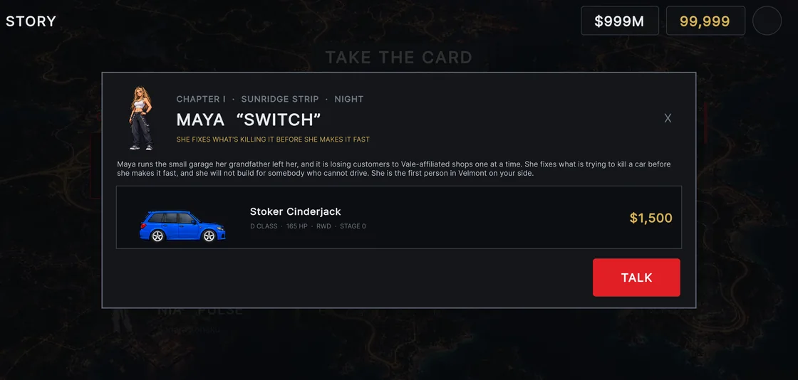 Story card with a rival racer
